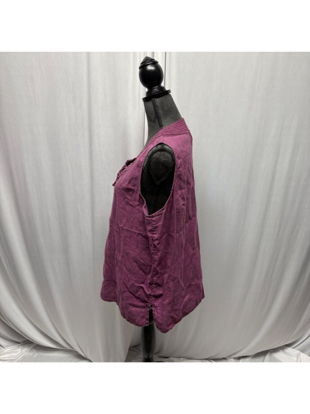 Lands End Sleeveless Linen Top Womens Sz 16 Burgundy Casual Boho Peasant Blouse - Picture 3 of 6